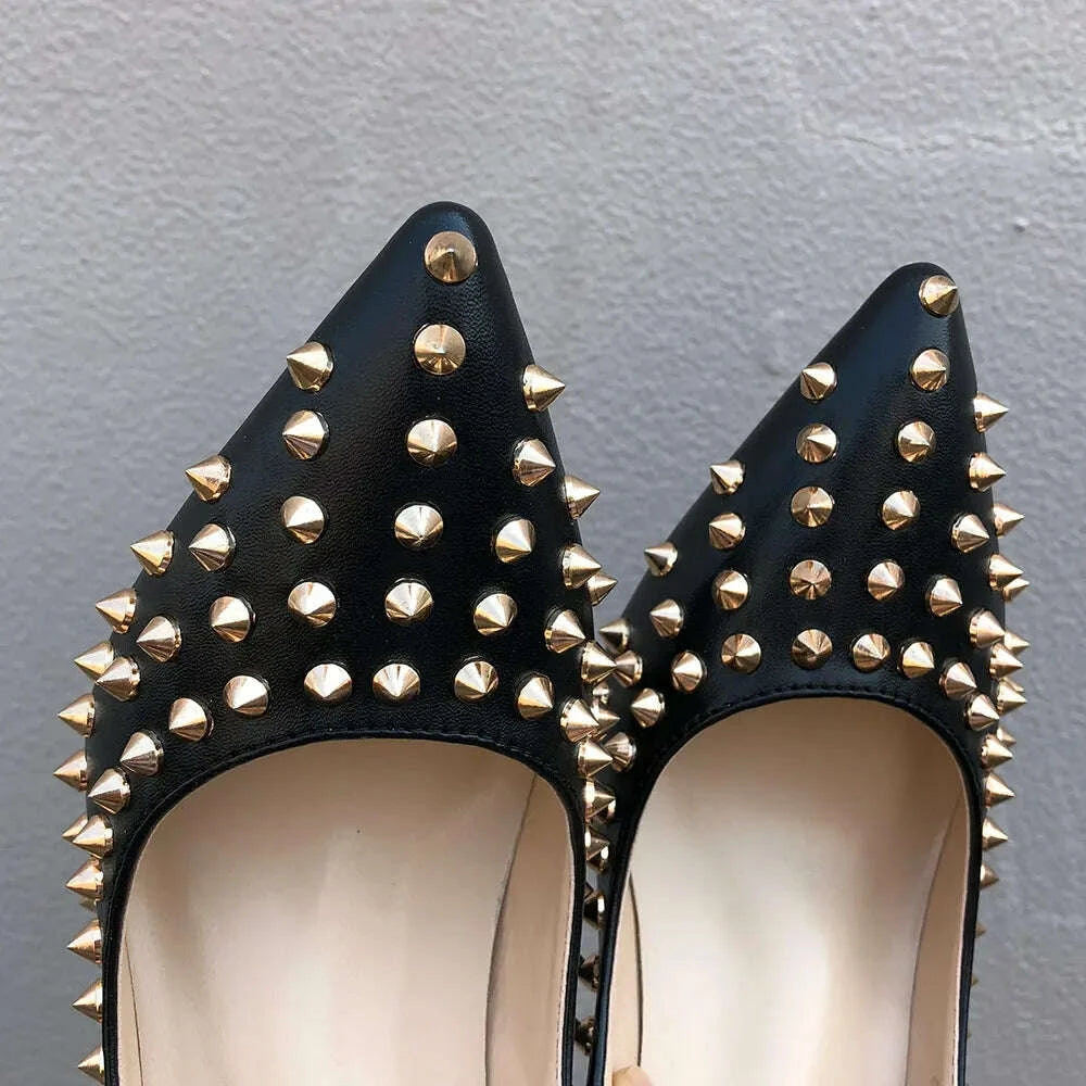 KIMLUD, Veowalk Silvet Gold Revits Women Sexy 12cm Pointed Toe High Heels Ladies Shallow Stiletto Pumps Shiny Wedding Party Dress Shoes, KIMLUD Womens Clothes