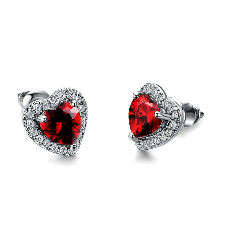 Cubic Zirconia Stud Earrings Heart Design — Assorted Colors | KIMLUD