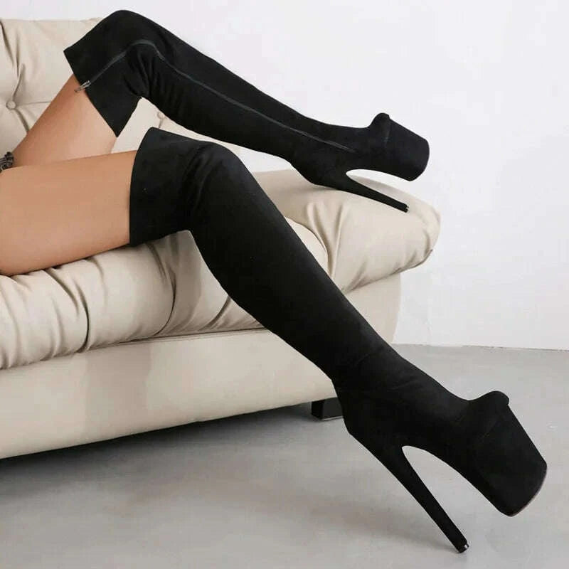 KIMLUD, Super High Women Patent Thigh High Platform Shoes Ladies Over Knee Boots Stiletto Night Club Pole Dancer Long Booties, KIMLUD Womens Clothes
