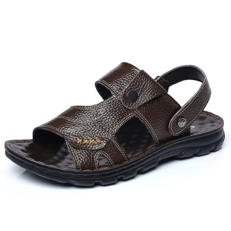 Split Leather Slide Sandals Open-Toe Slip-On Outdoor Summer Essential — Black | KIMLUD