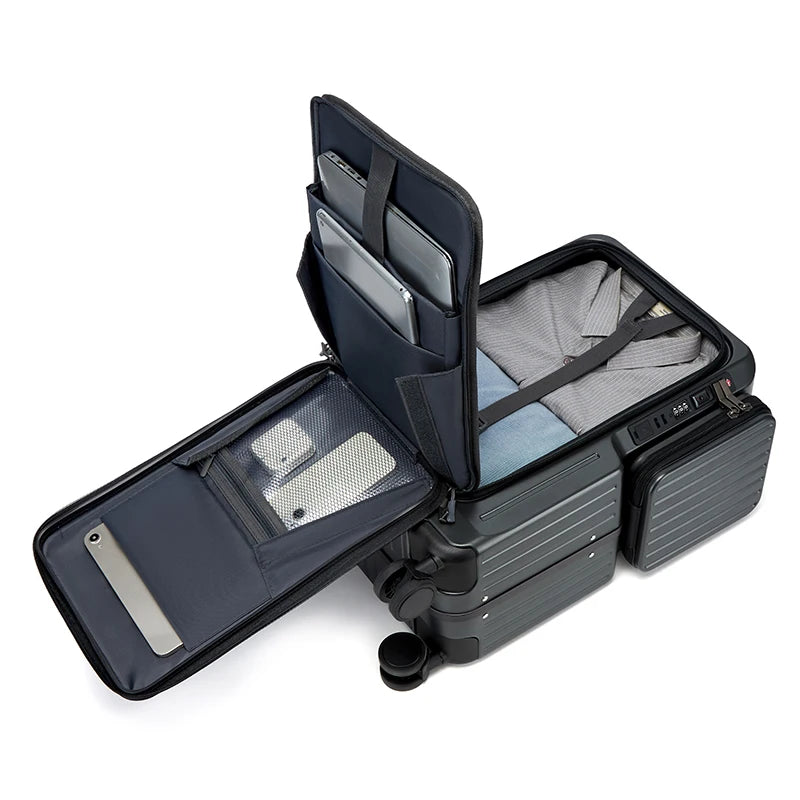 PC Hard Shell Carry-On Luggage Spinner Wheels — Charcoal Gray | KIMLUD