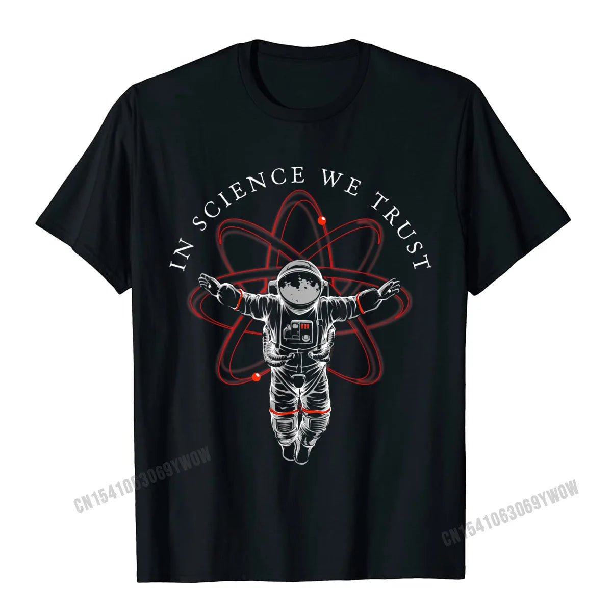 Men's T-Shirt – In Science We Trust Astronaut Print – Cotton Black | KIMLUD