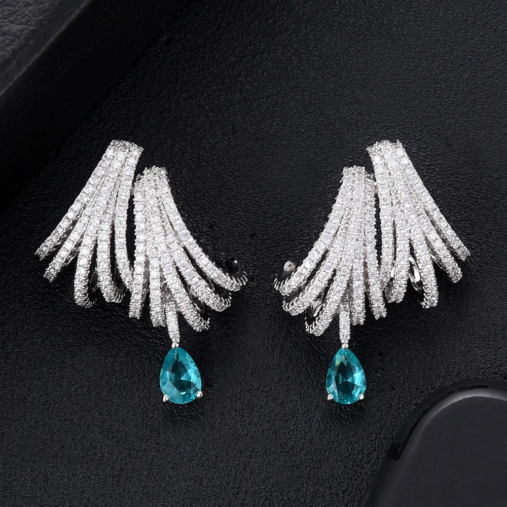GODKI Luxury DOUBLE CLAWS STUD Earrings for Women Wedding Trendy Cubic Zircon Indian Party Jewelry GIFT