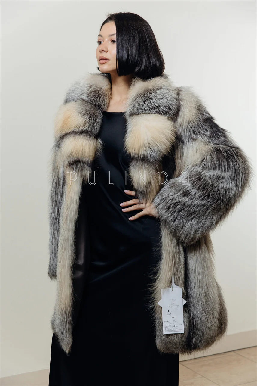 Short Coat Grey fox Fur with English Collar Thick Luxury Women's Grey fox Fur Jacket Winter Outdoor Wholesale Gift Mink Coat
