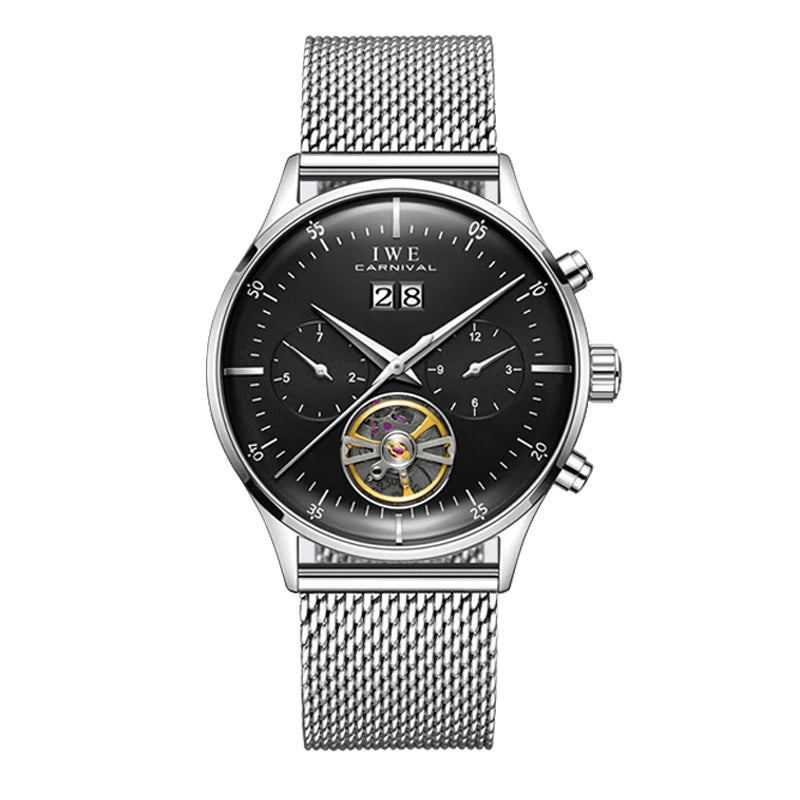CARNIVAL Skeleton Tourbillon Watches Men Fashion Casual Waterproof Men Rose Gold Automatic Mechanical Watch Relogios Masculino