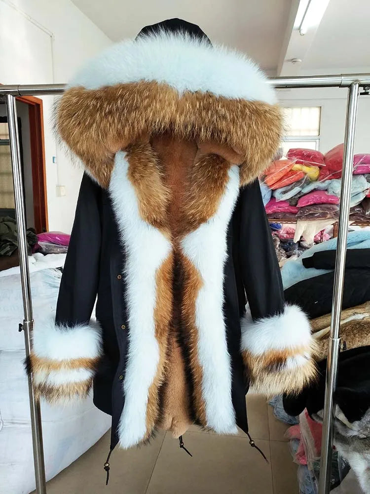 OFTBUY 2022 Long Parka Real Fur Coat Winter Jacket Women Natural Raccoon Fur Fox Fur Collar Hood Cuffs Thick Warm Outerwear New