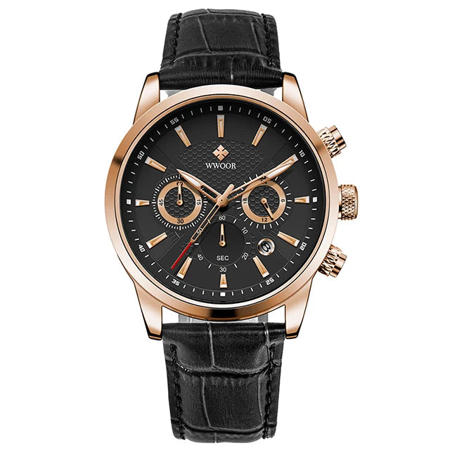 2024 New WWOOR Design Men Watches Top Brand Luxury Waterproof Leather Quartz Wristwatch Sports Chronograph Relogio Masculino+Box