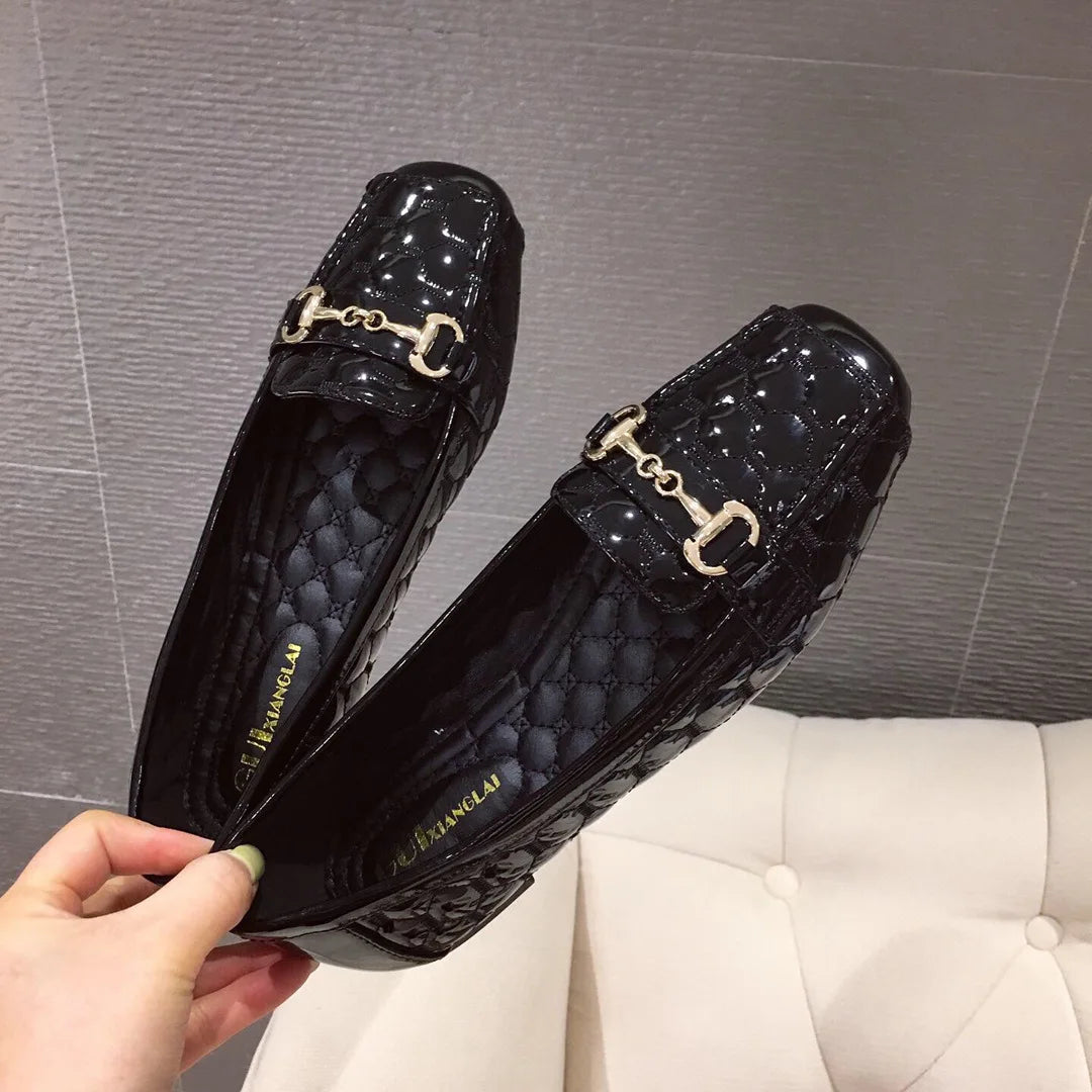 Women's Flat Shoes Spring Autumn New Square Toe Chain Comfortable Casual Square Toe Slip-On Female Shoes Large Size 36-42