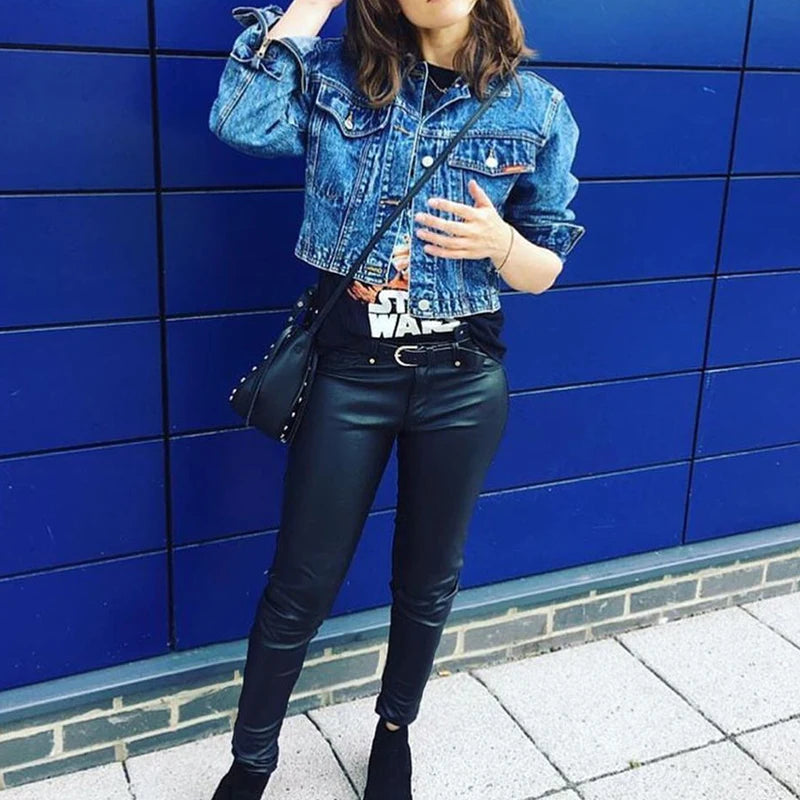 Women Skinny Leggings PU Leather Pencil Pant Ankle Split Side Latex Faux Leather Bodycon Sexy Trousers Soft Female Trouser