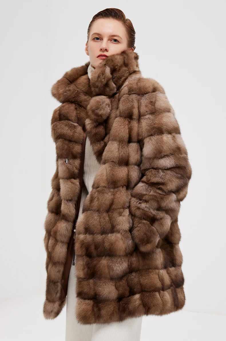 Super Nice Quality Russia Sable Fur Coat With Bigger Collar Original Price Vintage Sable Coat Factory Cost Mink Coat