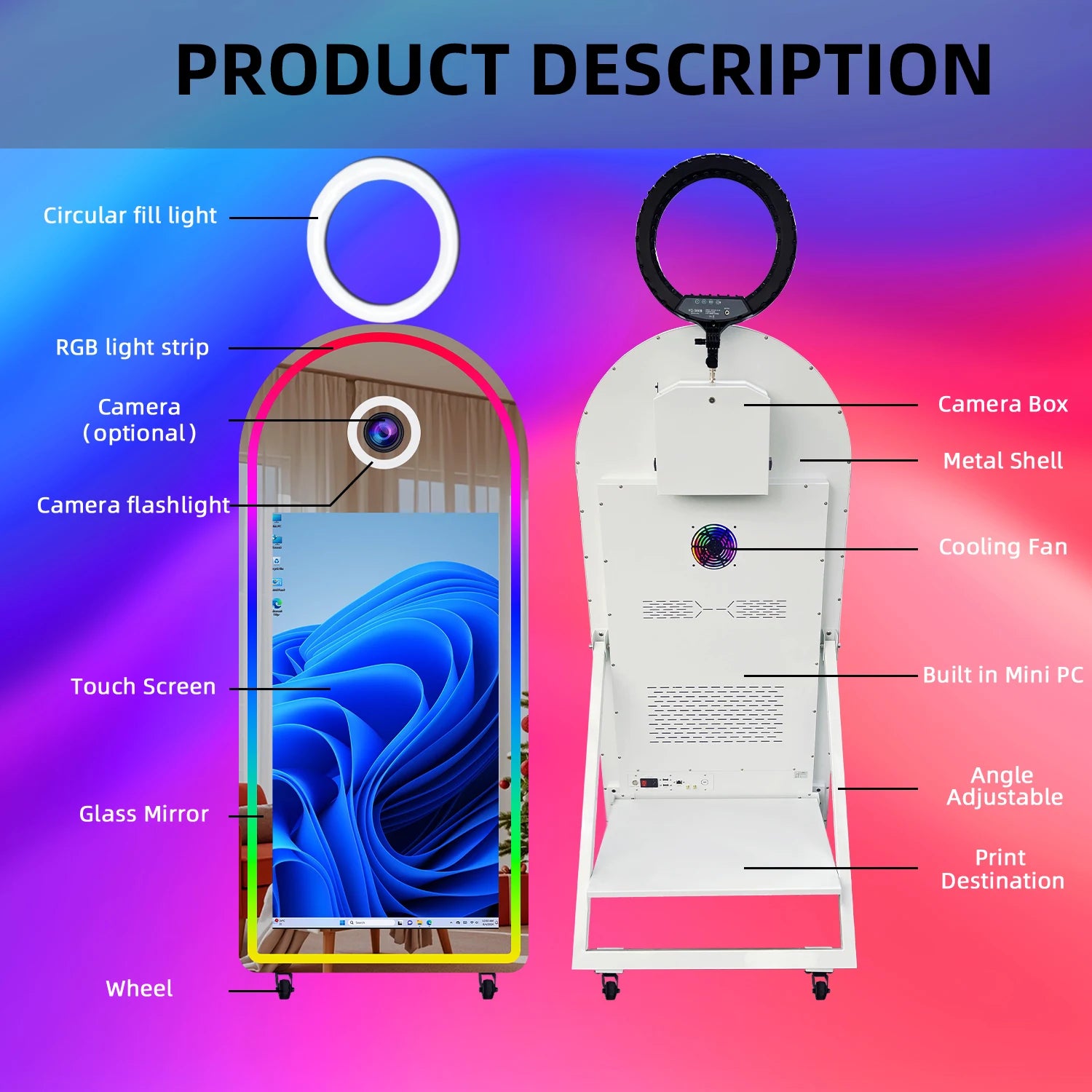 Fashion Arch Magic Mirror Photo Booth Machine With 43 Inch Touch Screen Camera and Printer Selfie Mirror Photobooth for Events