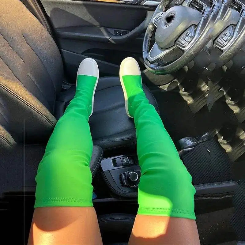 Green/Orange 2025 Botas Largas Leather Over Knee High Flat Boots for Women