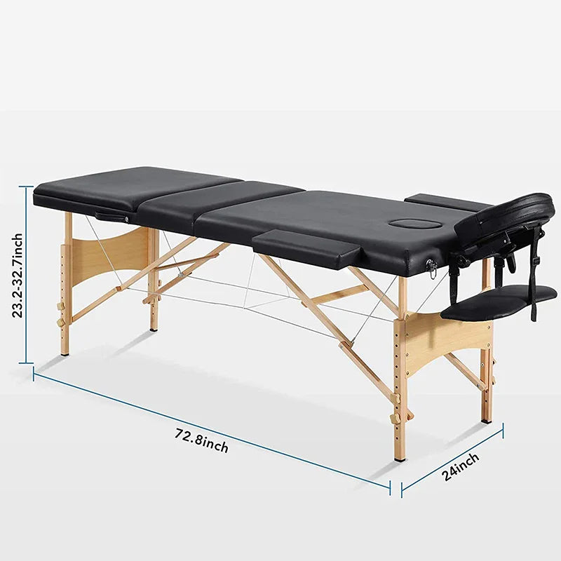 Metal Facial Massage Table Height-Adjustable Foldable — Black | KIMLUD