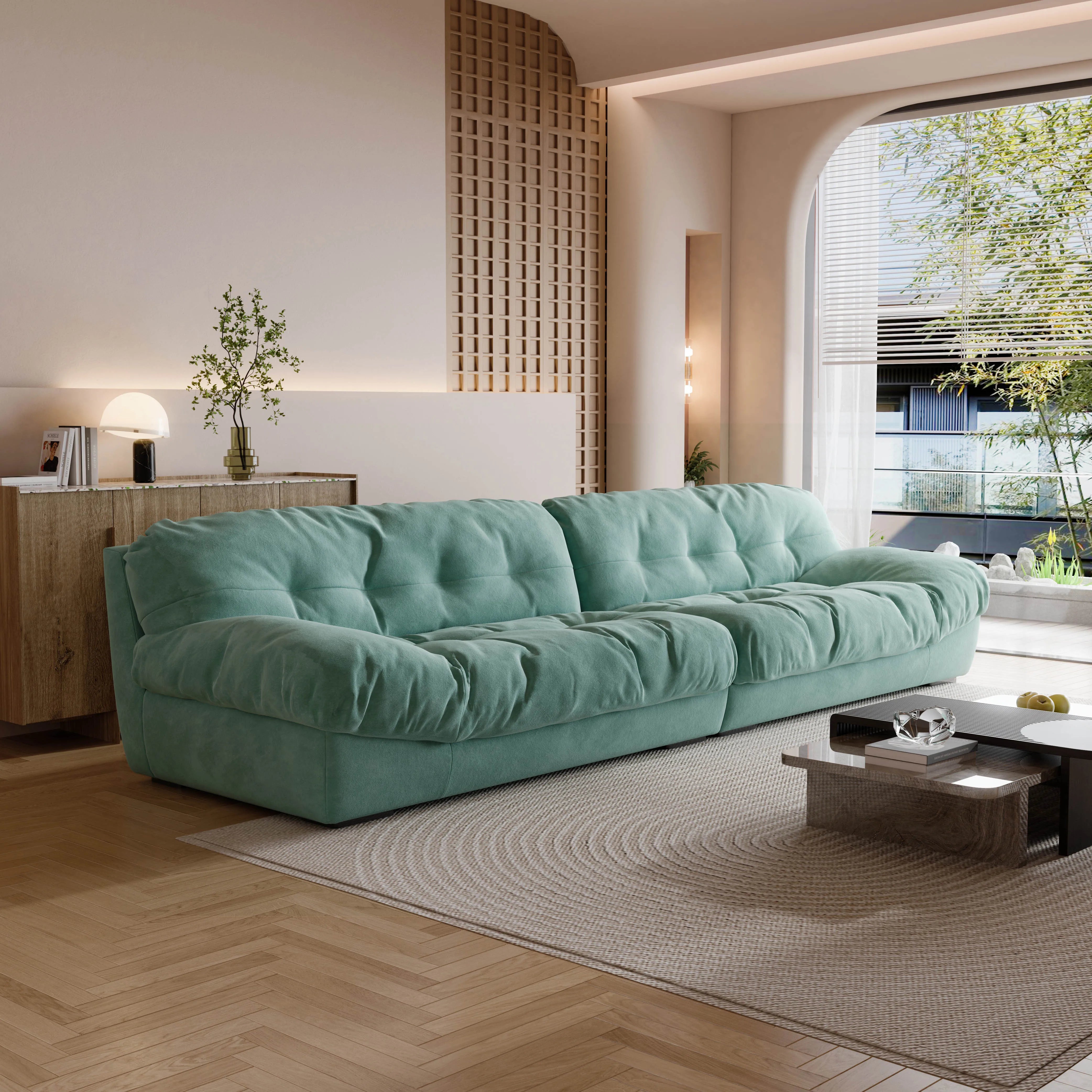 Fabric Covered Sofa Set Modular Sectional — Cream | KIMLUD