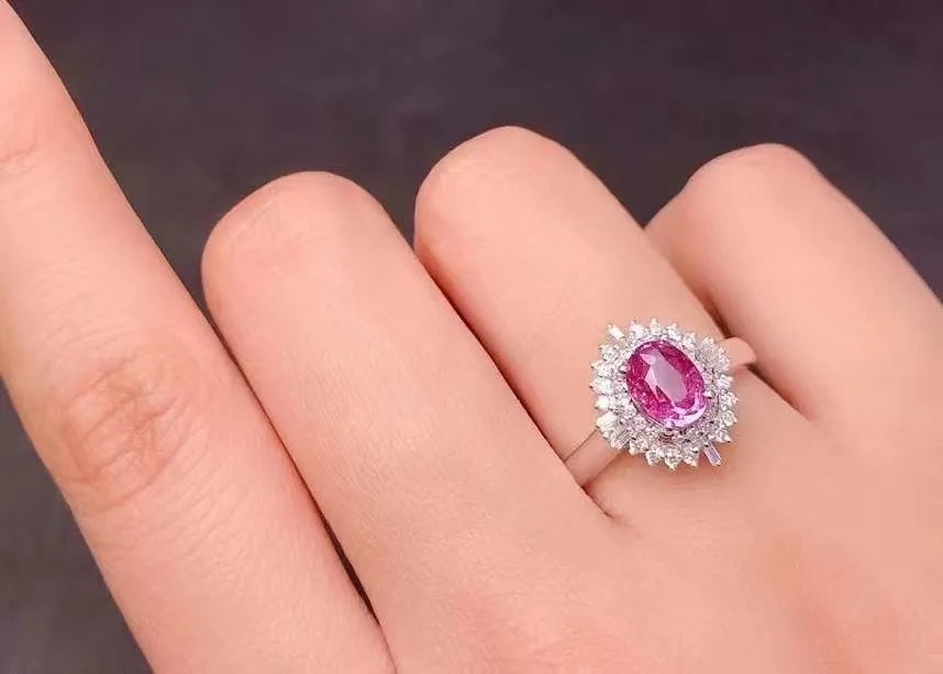 Sgarit Luxury Wedding Ring Gemstone 18k White Gold 42pc Diamond 1.77ct Pink Sapphire Rings 3.14g Jewelry Women