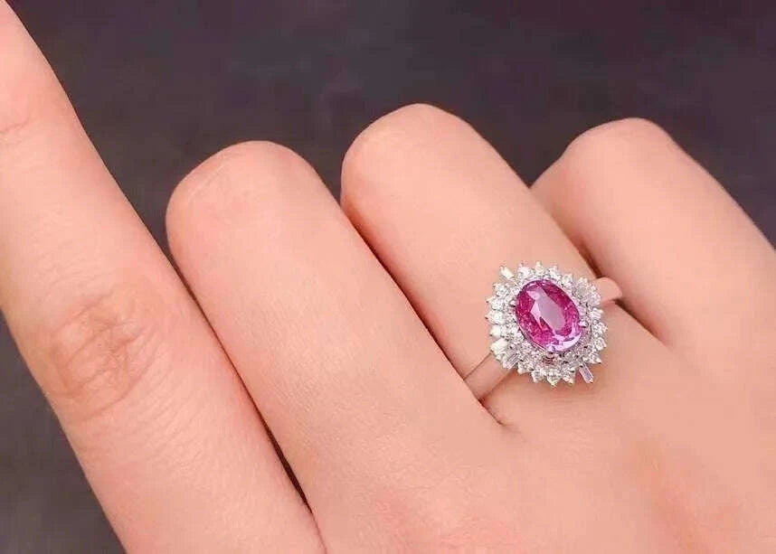 KIMLUD, Sgarit Luxury Wedding Ring Gemstone 18k White Gold 42pc Diamond 1.77ct Pink Sapphire Rings 3.14g Jewelry Women, KIMLUD Womens Clothes