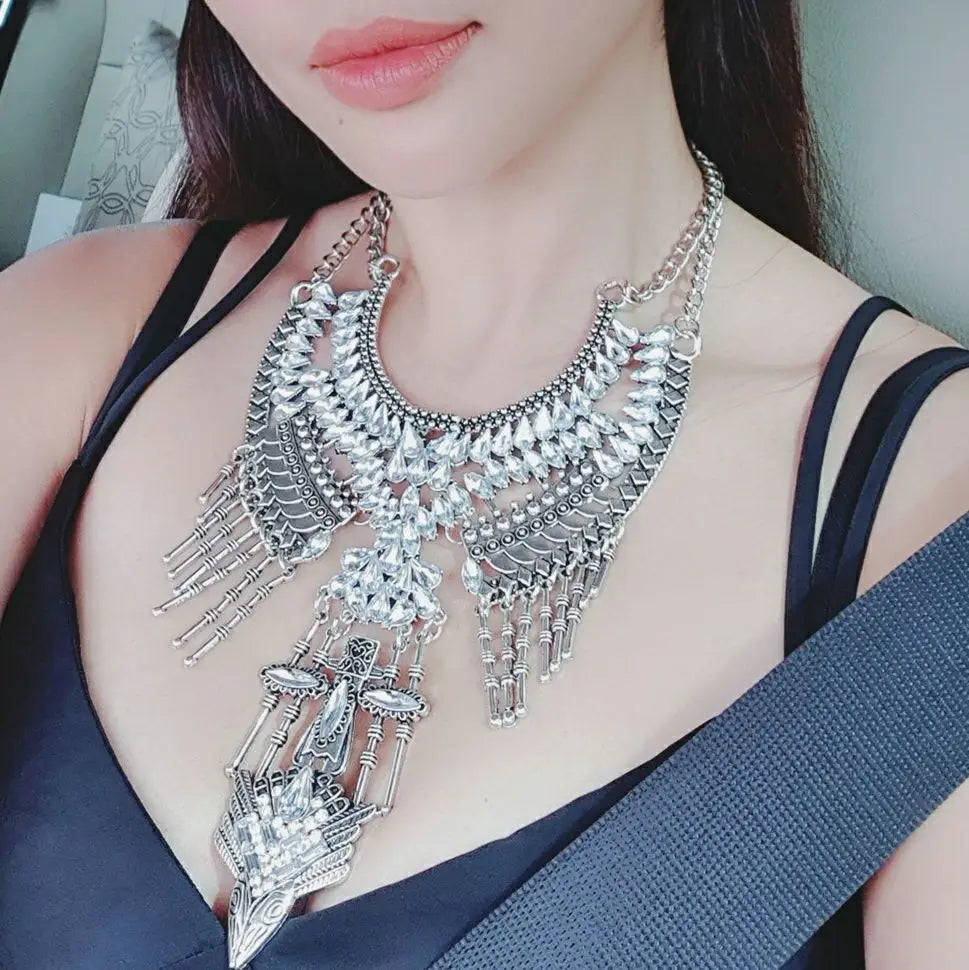Choker Necklace – Multilayer Coin Collar – Rhinestone Tin Alloy | KIMLUD