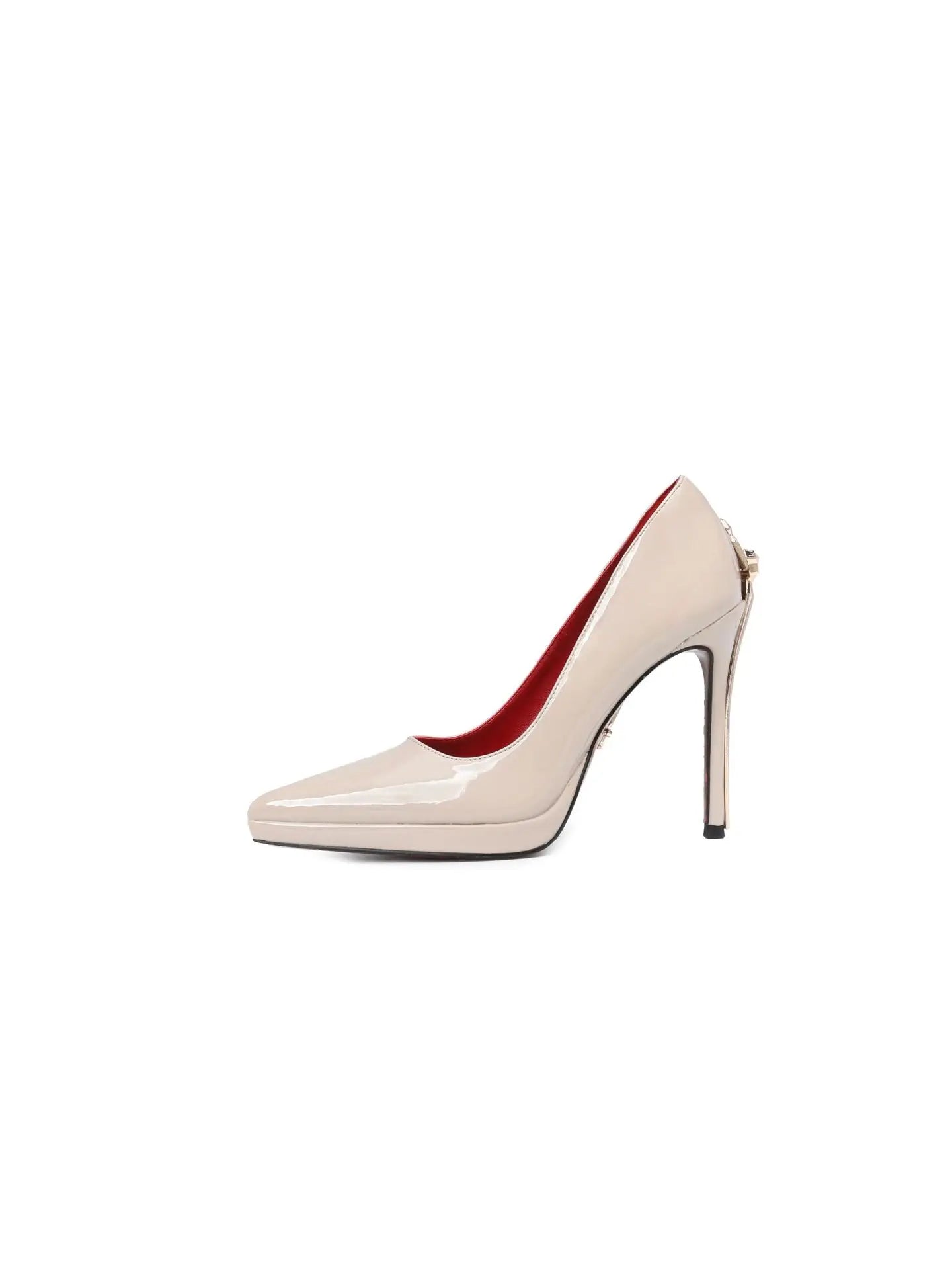 2026 New Waterproof Patent Leather Platform Gold Stiletto 9cm Thin Solid Super High Pointed Toe Red Sole Elegant Black Women's