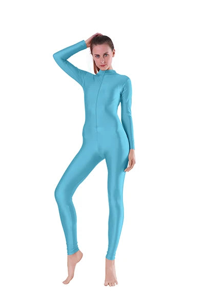 Unitard – Front Zip Mock Neck Long Sleeve – Nylon Elastane | KIMLUD