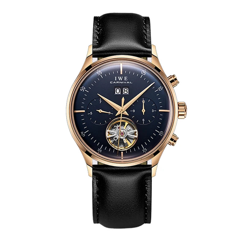 CARNIVAL Skeleton Tourbillon Watches Men Fashion Casual Waterproof Men Rose Gold Automatic Mechanical Watch Relogios Masculino