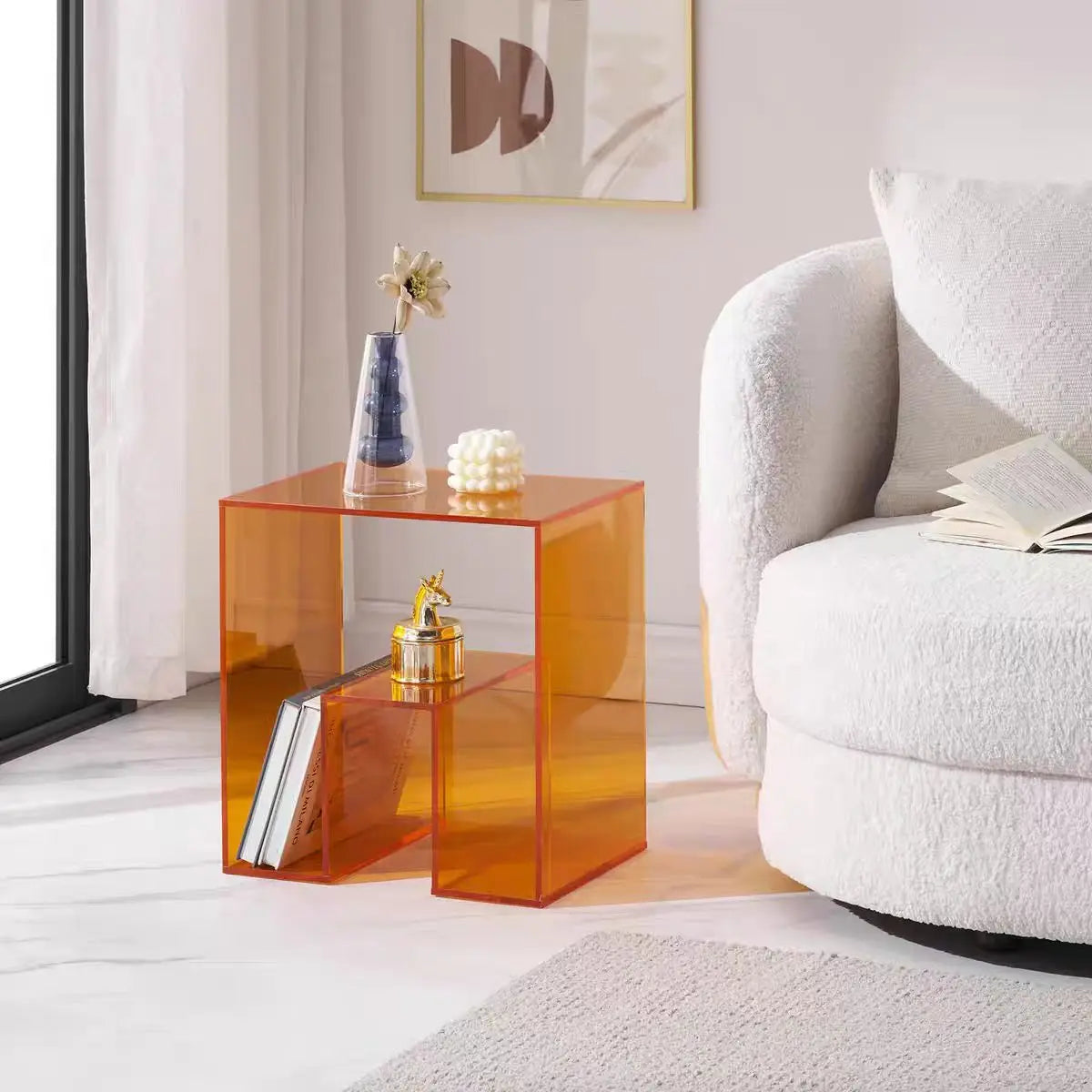 Acrylic Bedside Table With Storage — Orange | KIMLUD