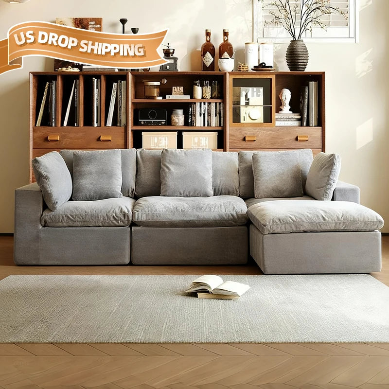 Memory Foam Modular L-Shaped Sofa Set With Cushioned Comfort And Fabric Upholstery — Grey | KIMLUD