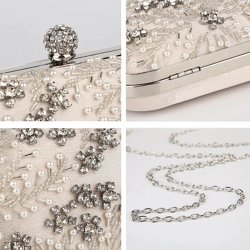 Women's Clutch Bag Crystal Pearl Clutch Purse Luxury Handbag Embroidery Evening Bag Wedding Bag for Bridal Shoulder Bag ZD1529