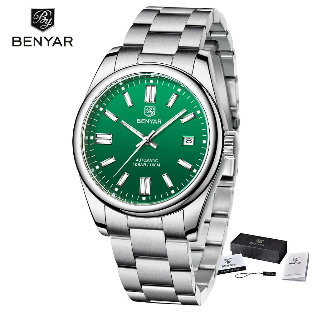 BENYAR Top Brand New Men Mechanical Wristwatches Stainless Steel Sports Automatic Watch 10Bar Waterproof Diving Watch for Men