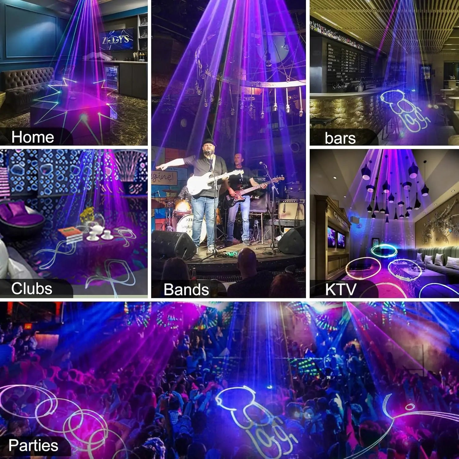 YSH 1W Laser DJ Lights 3D Animated Club Decorative Lighting Remote Control Sound Activated for Indoor/Outdoor Holidays Metal