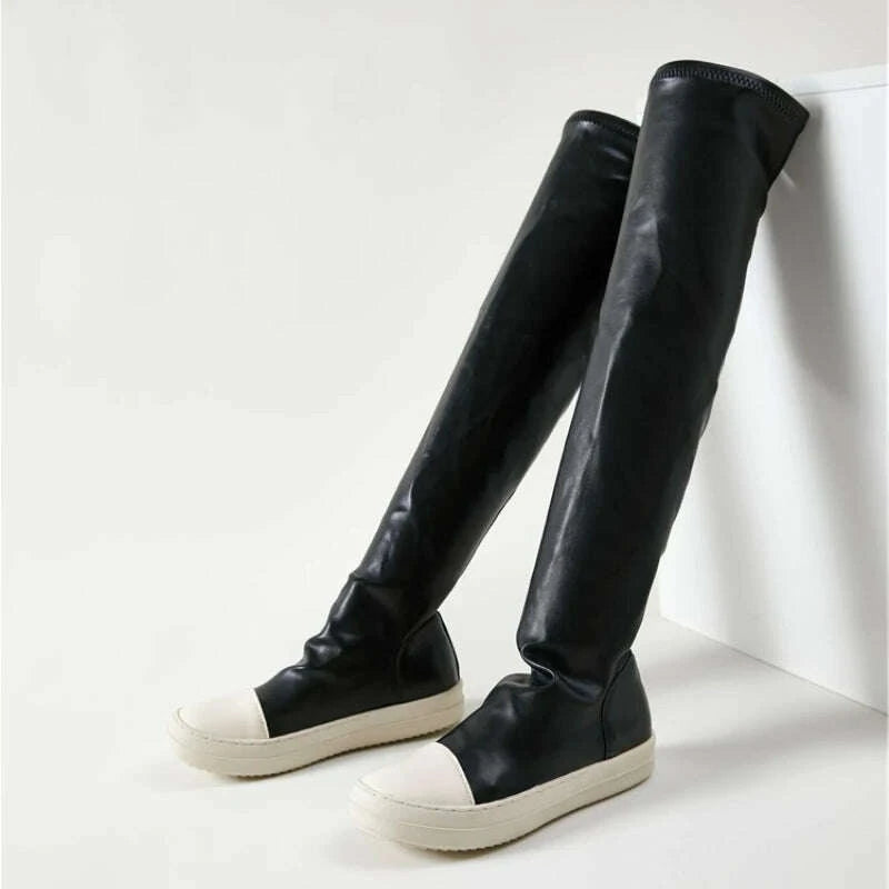 KIMLUD, Green/Orange 2025 Botas Largas Leather Over Knee High Flat Boots for Women, KIMLUD Womens Clothes