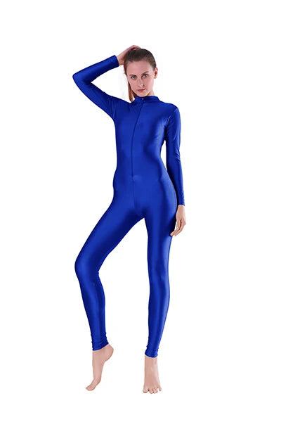 Unitard – Front Zip Mock Neck Long Sleeve – Nylon Elastane | KIMLUD