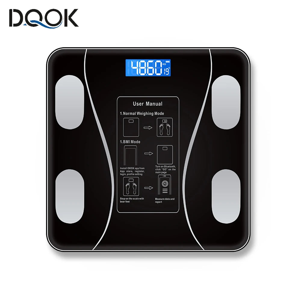 Smart Digital Bathroom Scale Body Fat With App Bluetooth — Black | KIMLUD