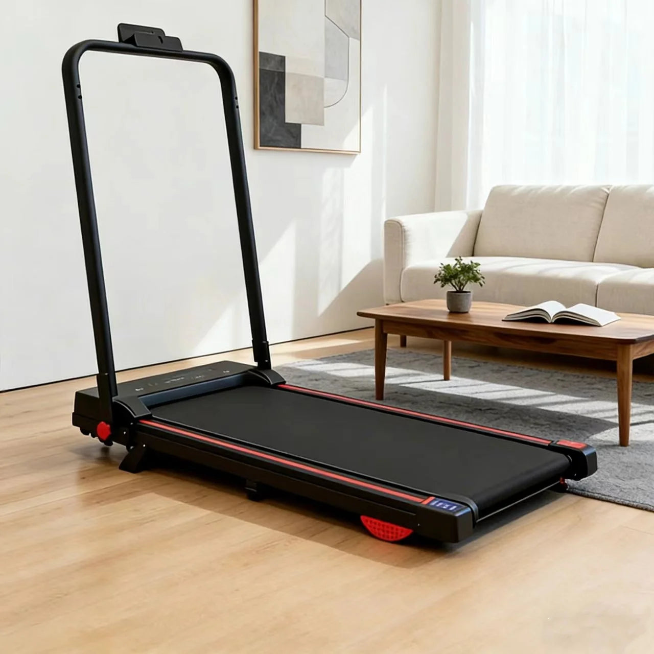Foldable Treadmill With Handle Bar — Black | KIMLUD