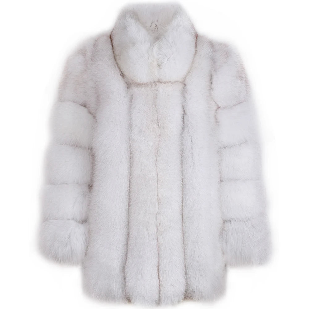 YOLOAgain Women's Stand Collar Real Fox Fur Jacket Natural Fox Fur Coat 2024 Winter