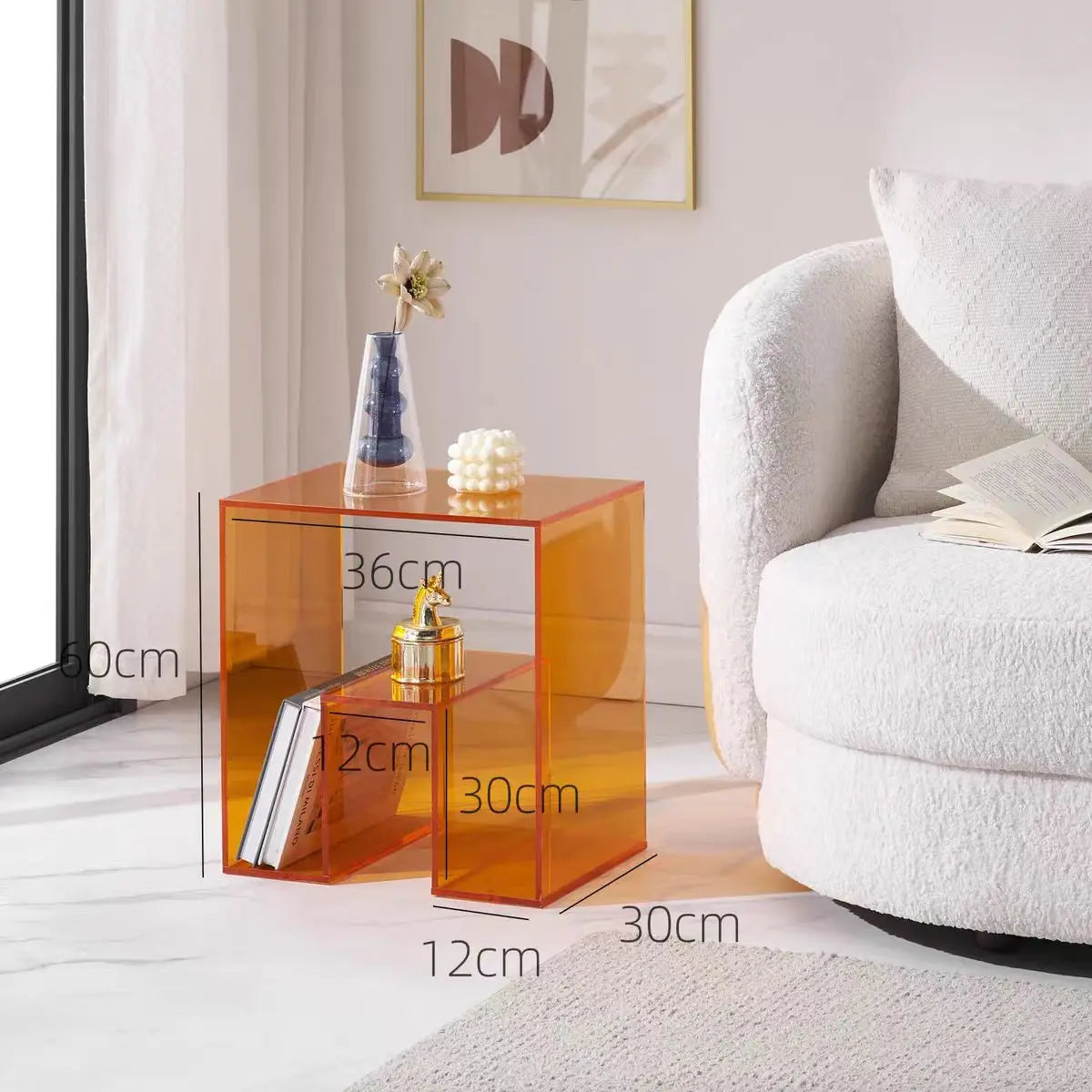 Acrylic Bedside Table With Storage — Orange | KIMLUD