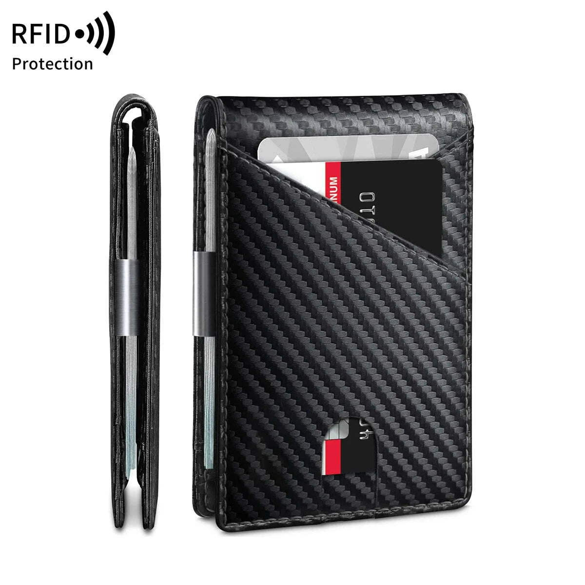 KIMLUD, RFID Blocking Men's Carbon Fiber Pattern Wallet Minimally Thin Double Fold Credit Card Holder Portable Front Pocket Wallet, KIMLUD Womens Clothes