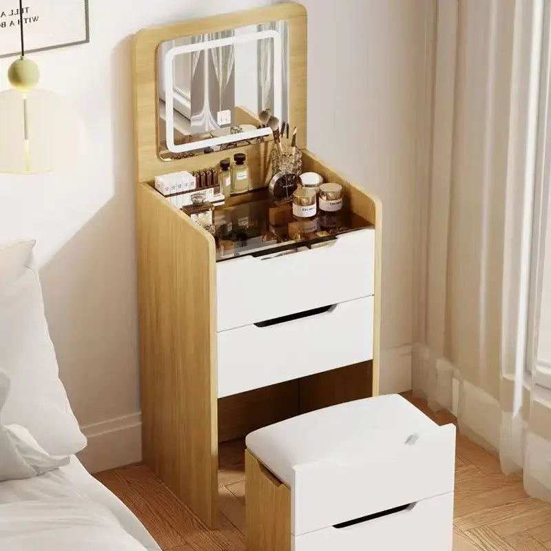 Modern Dressing Table With Mirror — White | KIMLUD