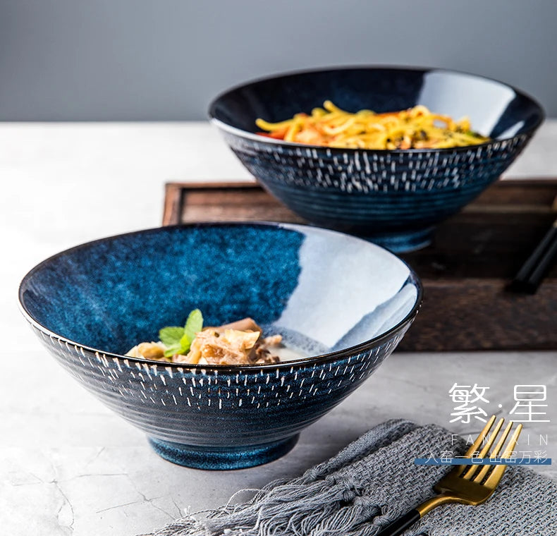 Ceramic Noodle Bowls Large Set — Cobalt Blue | KIMLUD