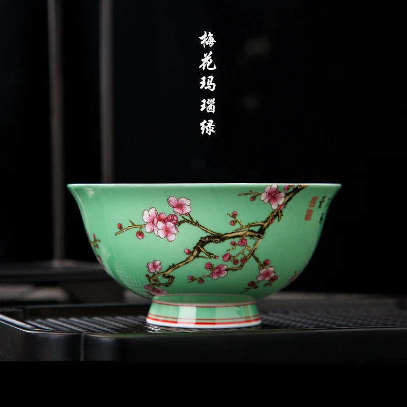Jingdezhen Fine Bone China Bowl Enamelled With Retro Flower Bird Pattern — Yellow | KIMLUD