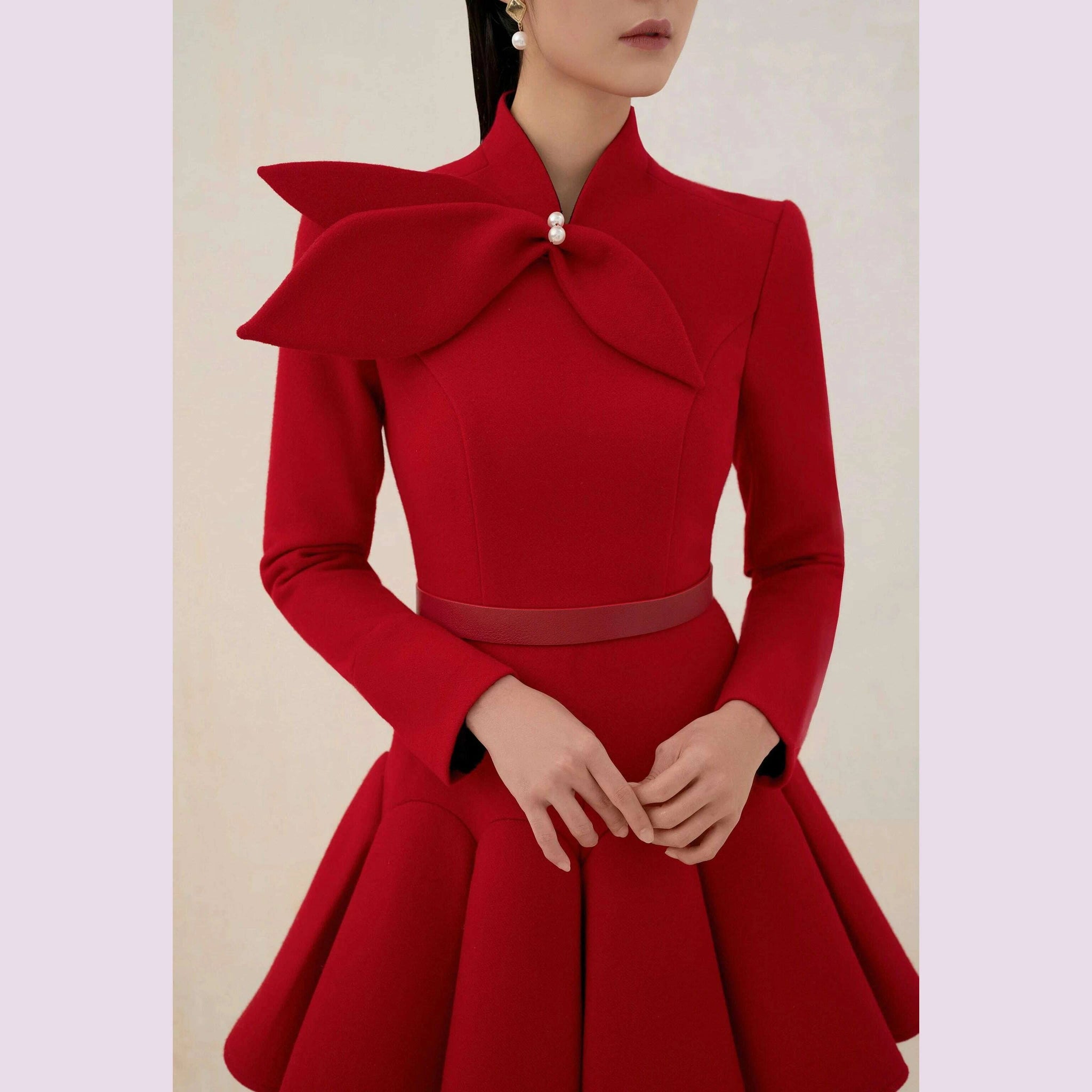 green emerald velvet dress tailor shop light red wool dress Retro Slim female light luxury dress Semi-Formal  Dresses