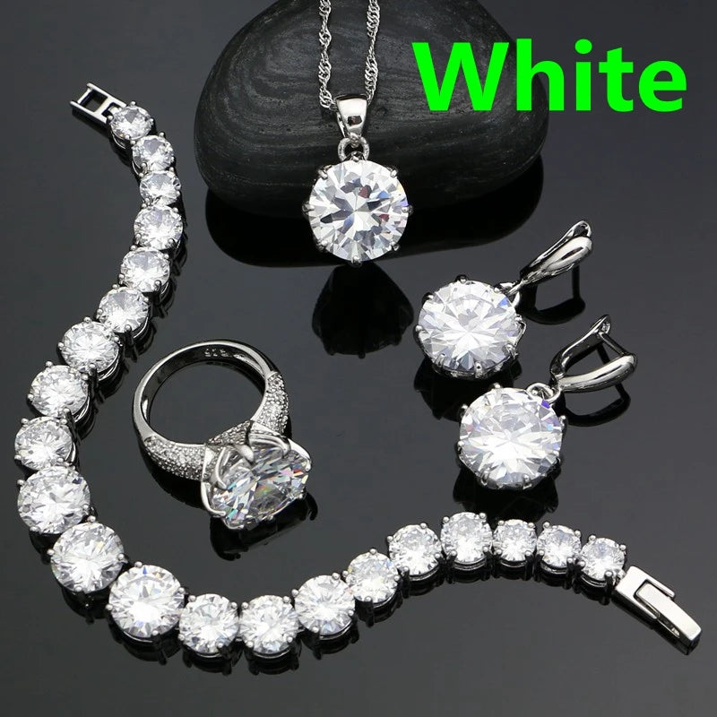 Sterling Silver Bridal Jewelry Set Cubic Zirconia — Canary Yellow | KIMLUD