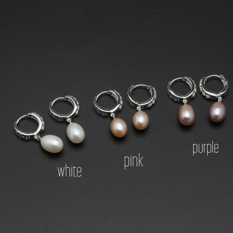 White Fine Pearl Earrings Natural Freshwater Pearl 925 Sterling Silver Pearl Hoop Earrings Jewelry For Woman Gift