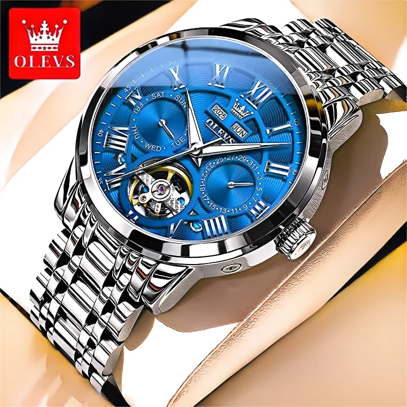 OLEVS 6668 Moon Phase Original Luminous Luxury Men's Watch Business Brand Automatic Mechanical Tourbillon Waterproof Men Watches