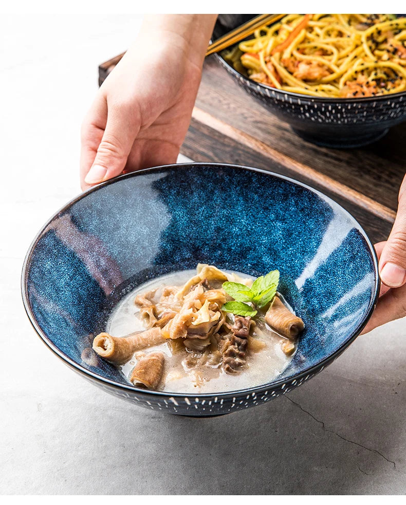 Ceramic Noodle Bowls Large Set — Cobalt Blue | KIMLUD