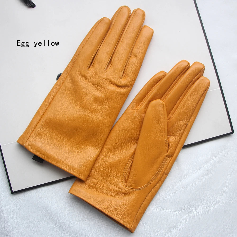 Leather Gloves Genuine Lambskin Short Black | KIMLUD