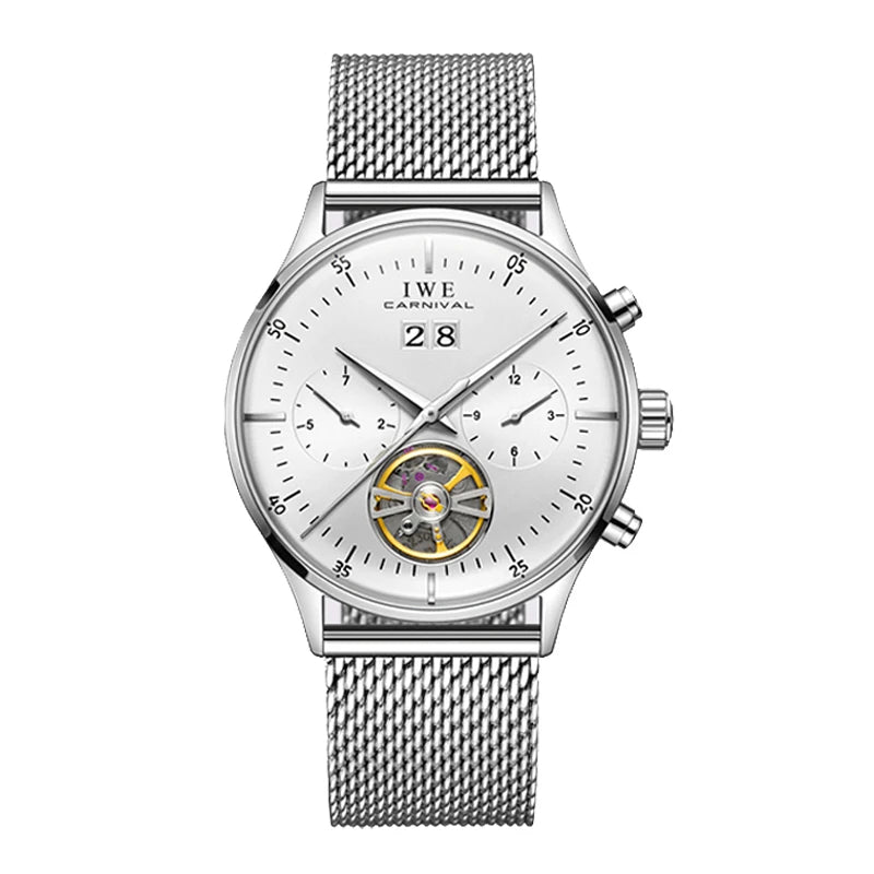 CARNIVAL Skeleton Tourbillon Watches Men Fashion Casual Waterproof Men Rose Gold Automatic Mechanical Watch Relogios Masculino
