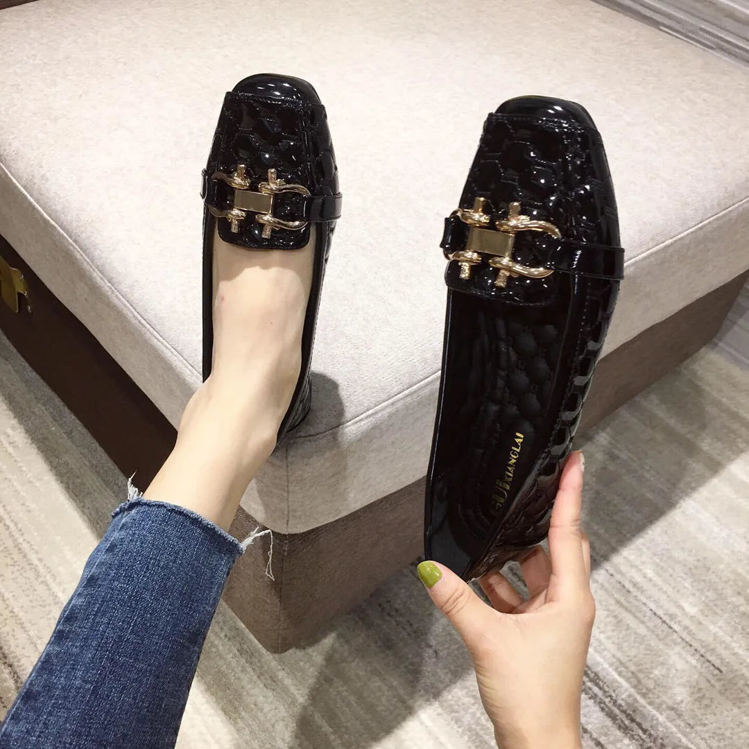 Women's Flat Shoes Spring Autumn New Square Toe Chain Comfortable Casual Square Toe Slip-On Female Shoes Large Size 36-42