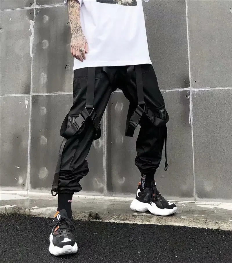 Harajuku Cargo Pants Techwear Joggers Multi Pocket Urban Streetwear Elements — Black | KIMLUD