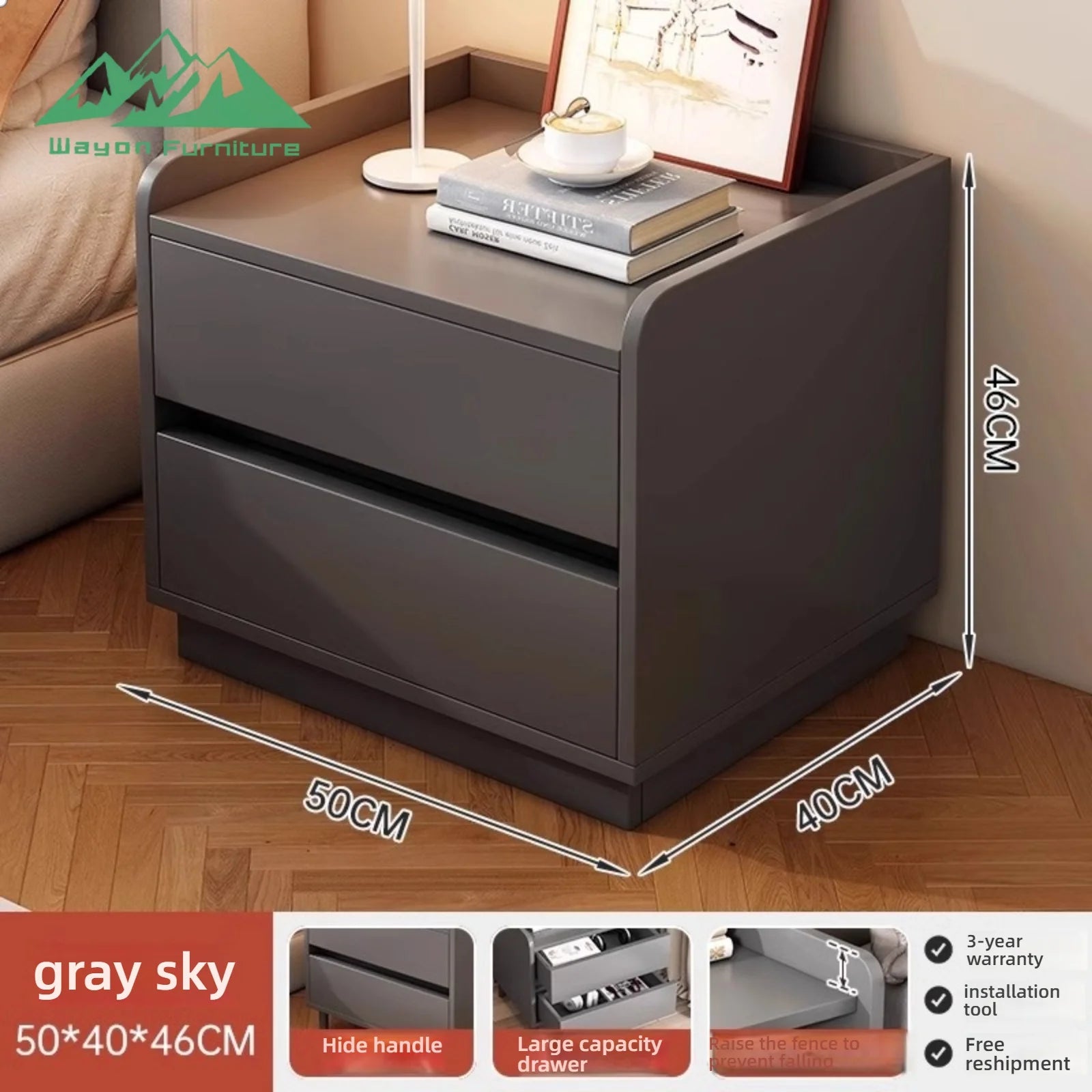 Solid Wood Bedside Cabinet Two-Drawer — Natural | KIMLUD