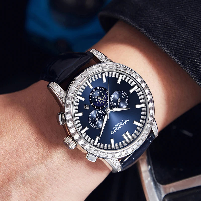 Stainless Steel Watch Fully Automatic Mechanical Movement Luminous Pointer Display — Blue Dial | KIMLUD